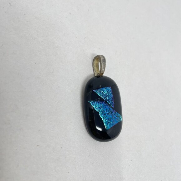 Dichroic Fused Glass Pendant Signed CS Blue Modern Art Avant Garde Handmade - Picture 3 of 10